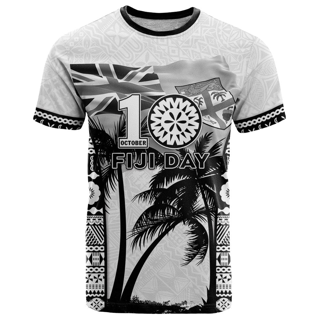 Personalised Fiji Day 2026 T Shirt Masi Tapa Pattern With Palm Tree White Version