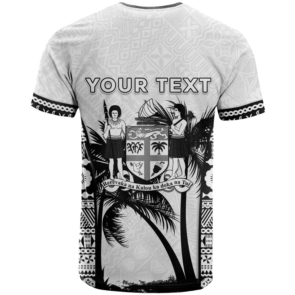 Personalised Fiji Day 2026 T Shirt Masi Tapa Pattern With Palm Tree White Version LT05 - Polynesian Pride