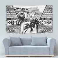 Fiji Day 2026 Tapestry Masi Tapa Pattern With Palm Tree White Version LT05 - Polynesian Pride