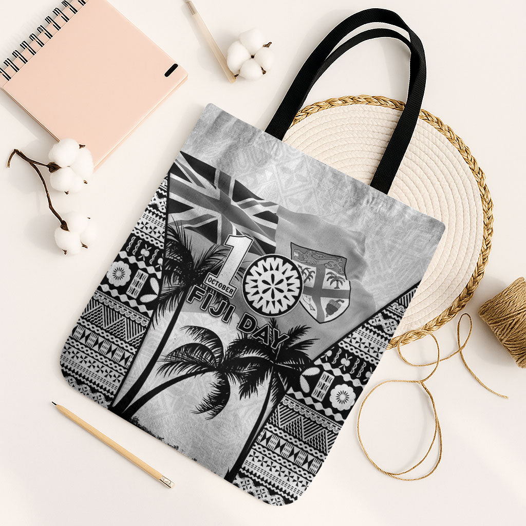 Fiji Day 2026 Tote Bag Masi Tapa Pattern With Palm Tree White Version