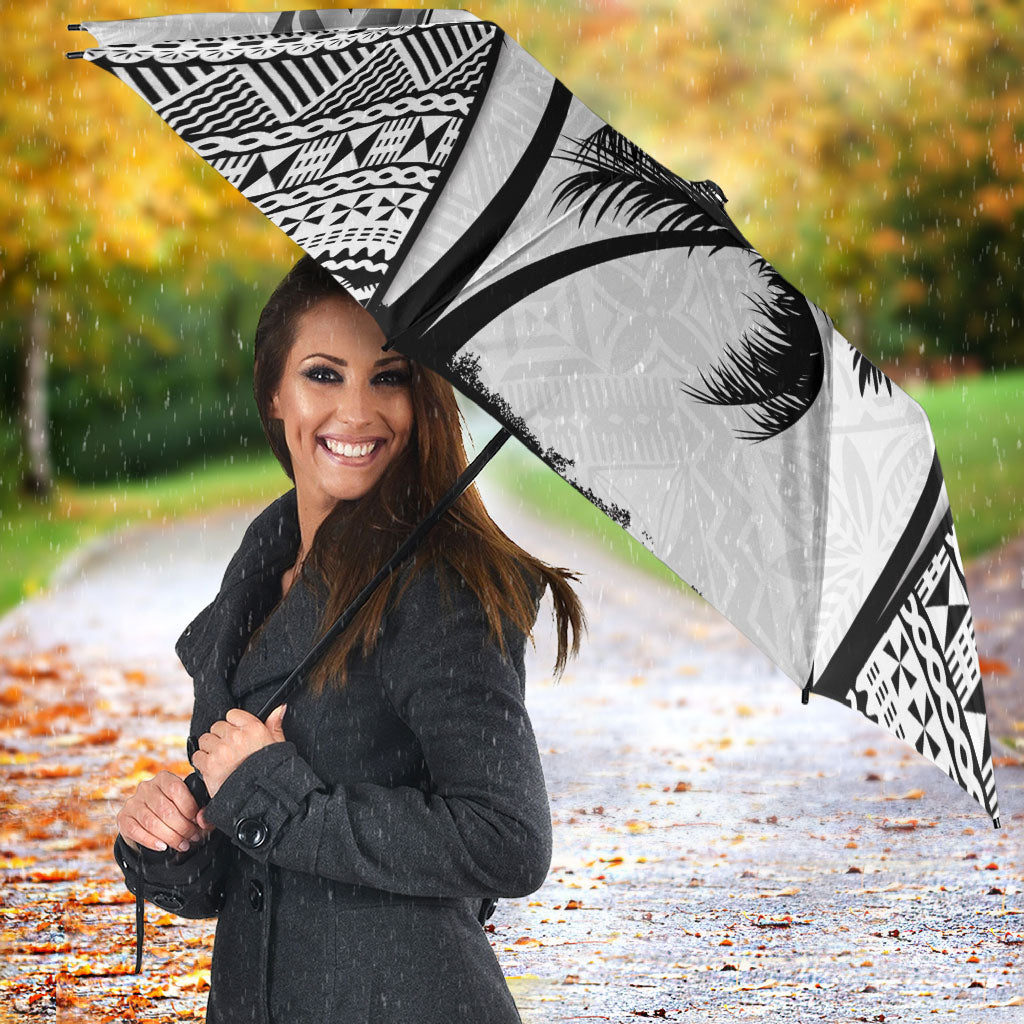 Fiji Day 2026 Umbrella Masi Tapa Pattern With Palm Tree White Version LT05 - Polynesian Pride