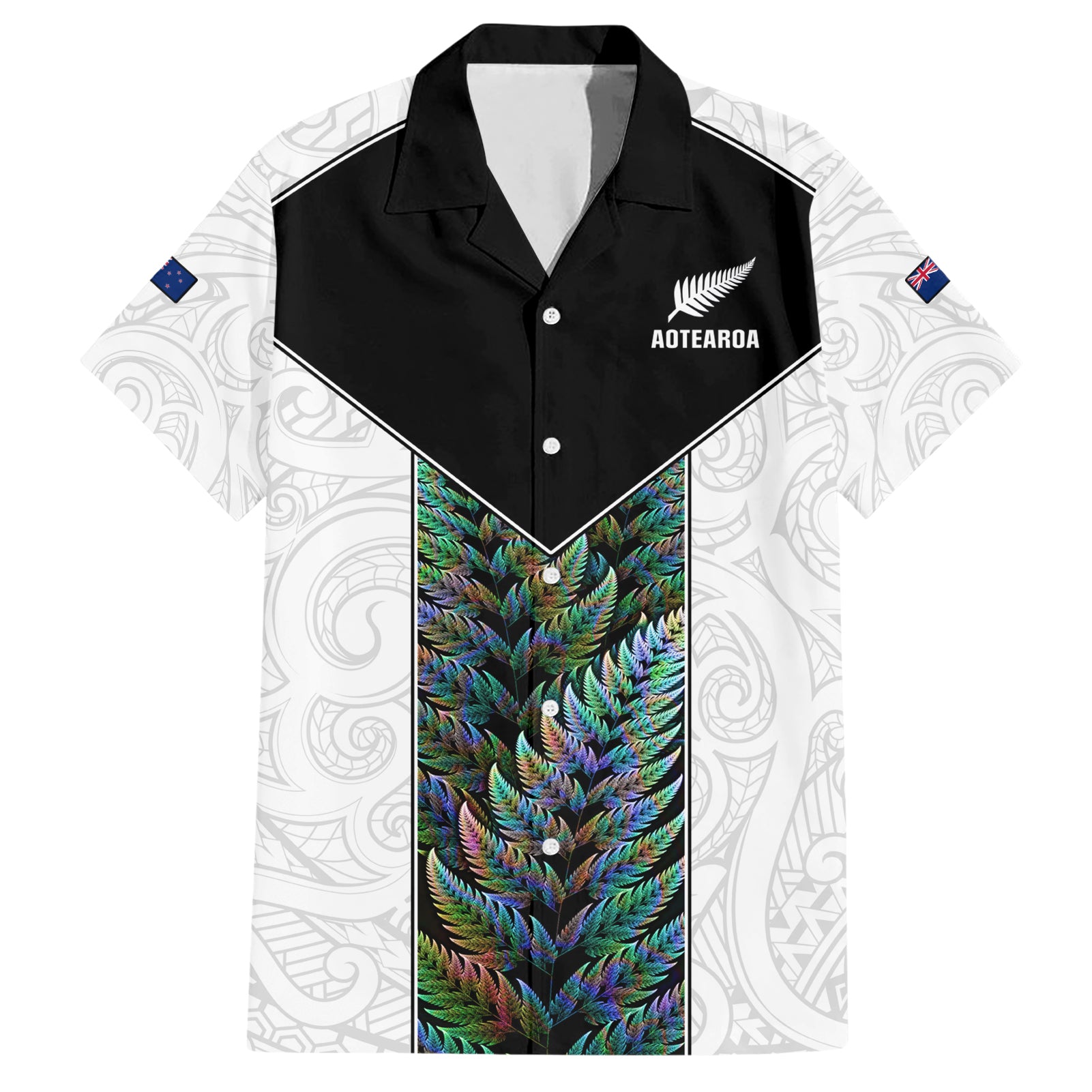 Custom New Zealand Fern Rugby Hawaiian Shirt World Cup 2023 Paua Shell Maori Pattern LT05 White - Polynesian Pride