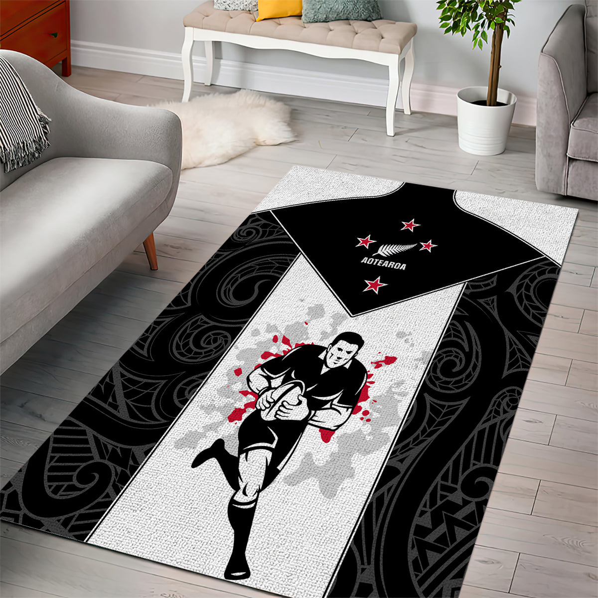 New Zealand Player Rugby Area Rug World Cup 2023 Maori Pattern LT05 - Polynesian Pride