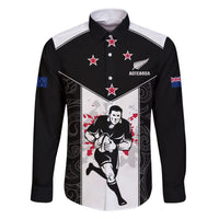 Custom New Zealand Player Rugby Family Matching Short Sleeve Bodycon Dress and Hawaiian Shirt World Cup 2023 Maori Pattern LT05 Dad's Shirt - Long Sleeve Black - Polynesian Pride