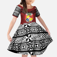 Personalised Tonga Constitution Day Family Matching Long Sleeve Bodycon Dress and Hawaiian Shirt Tongan Kupesi Ngatu Pattern LT05 Daughter's Dress Red - Polynesian Pride