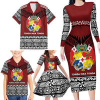 Personalised Tonga Constitution Day Family Matching Long Sleeve Bodycon Dress and Hawaiian Shirt Tongan Kupesi Ngatu Pattern LT05 - Polynesian Pride