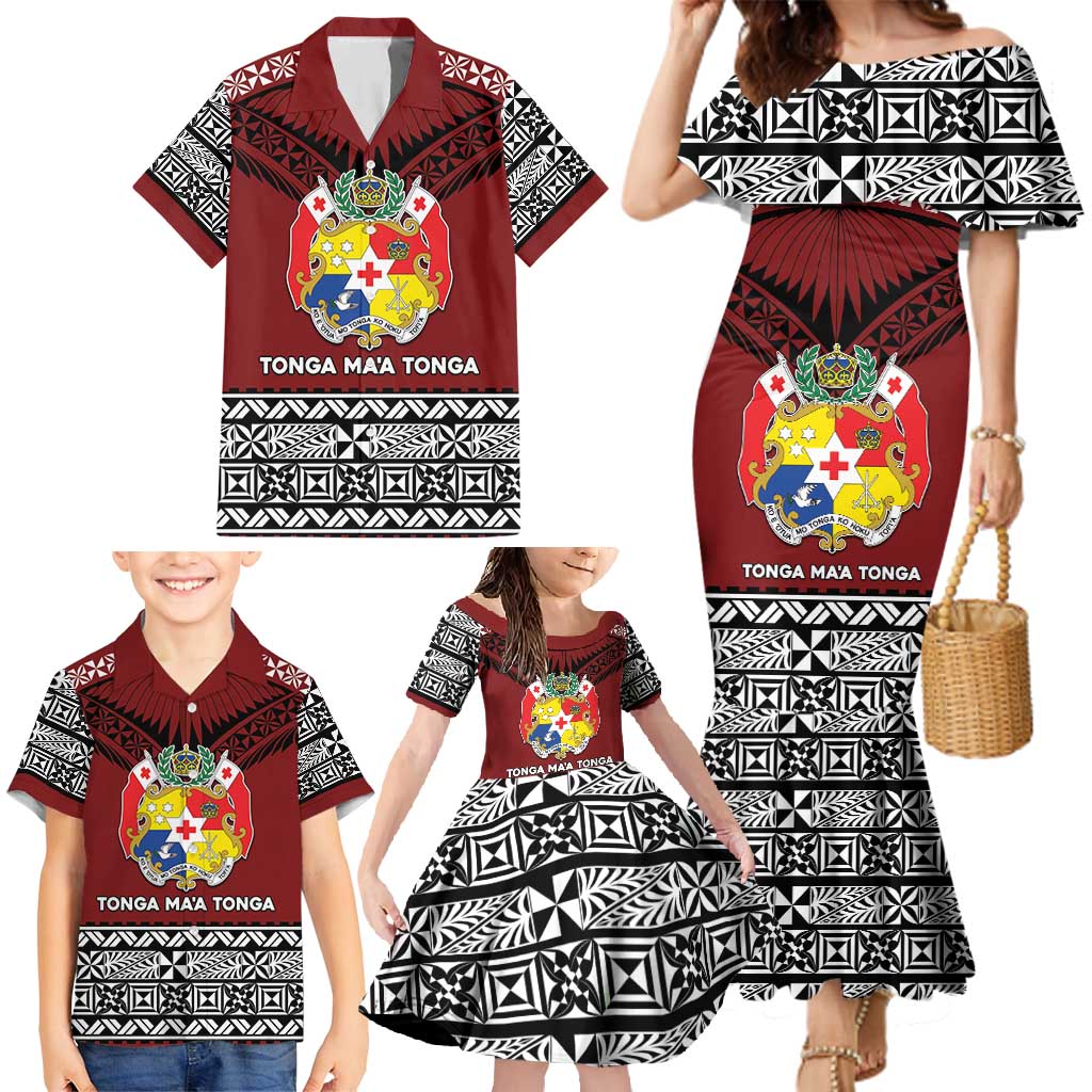 Personalised Tonga Constitution Day Family Matching Mermaid Dress and Hawaiian Shirt Tongan Kupesi Ngatu Pattern LT05 - Polynesian Pride