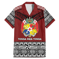Personalised Tonga Constitution Day Family Matching Mermaid Dress and Hawaiian Shirt Tongan Kupesi Ngatu Pattern LT05 Dad's Shirt - Short Sleeve Red - Polynesian Pride