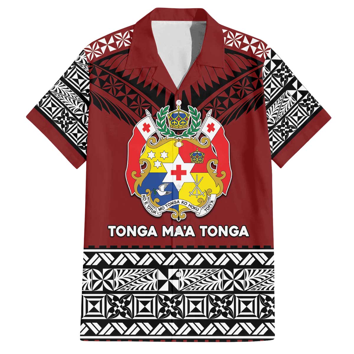 Personalised Tonga Constitution Day Family Matching Off The Shoulder Long Sleeve Dress and Hawaiian Shirt Tongan Kupesi Ngatu Pattern LT05 Dad's Shirt - Short Sleeve Red - Polynesian Pride