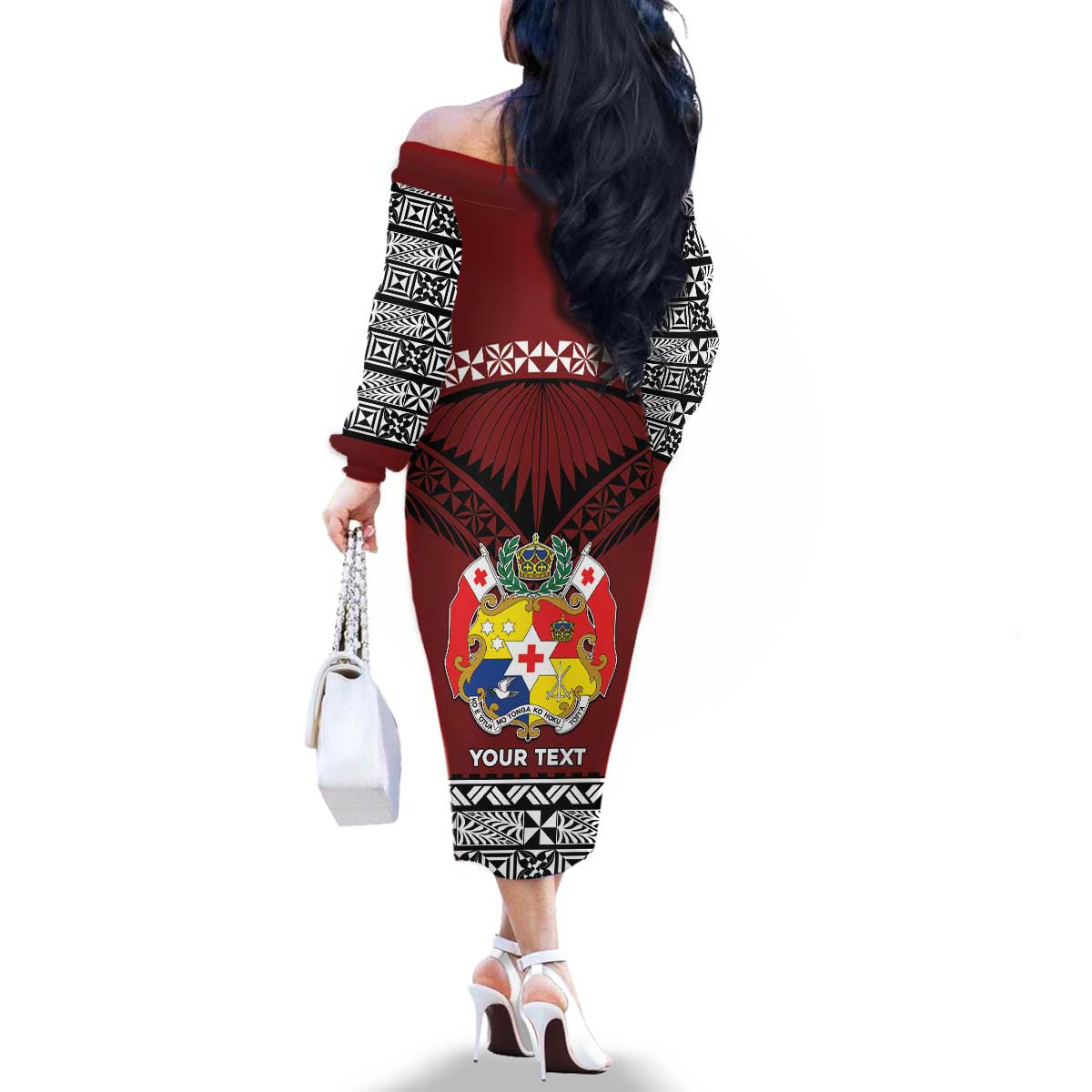 Personalised Tonga Constitution Day Family Matching Off The Shoulder Long Sleeve Dress and Hawaiian Shirt Tongan Kupesi Ngatu Pattern LT05 - Polynesian Pride