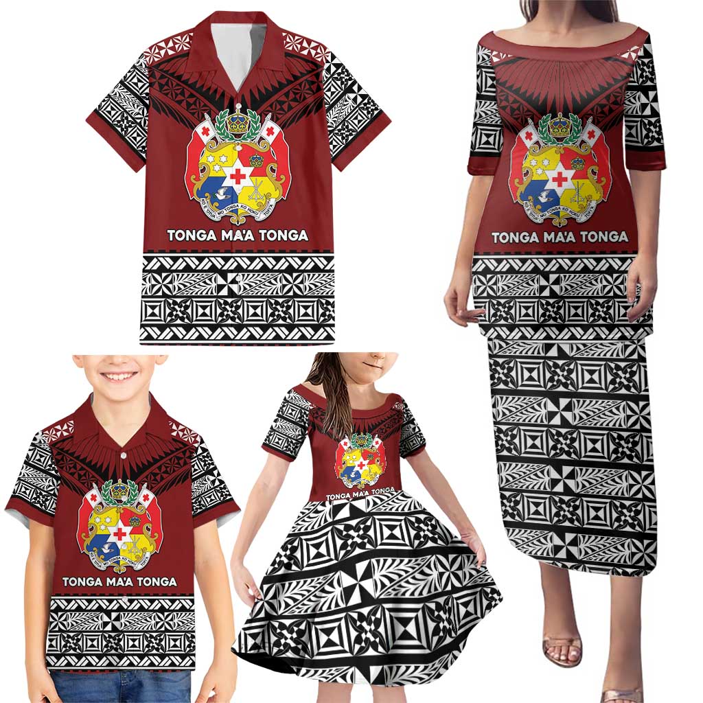 Personalised Tonga Constitution Day Family Matching Puletasi and Hawaiian Shirt Tongan Kupesi Ngatu Pattern