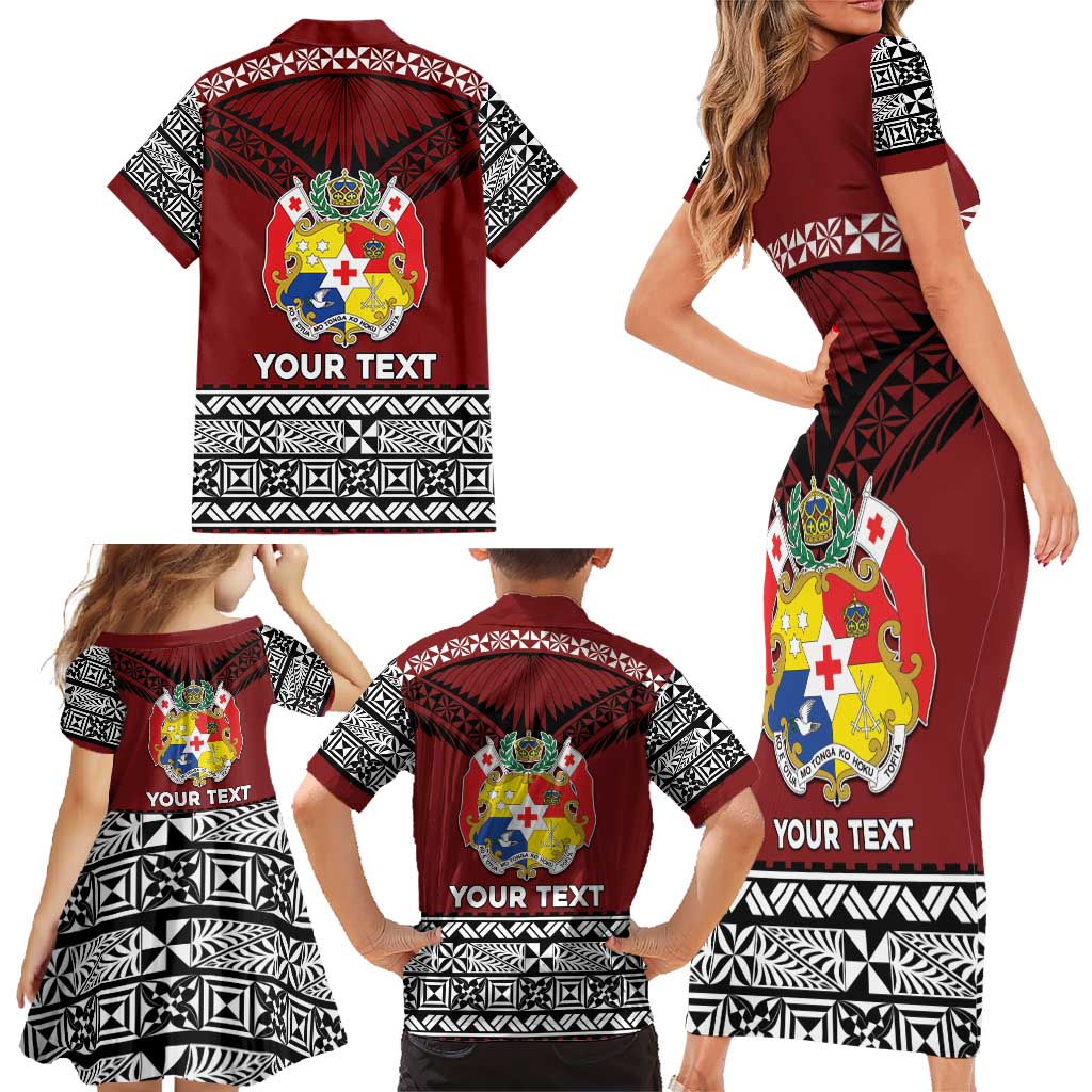 Personalised Tonga Constitution Day Family Matching Short Sleeve Bodycon Dress and Hawaiian Shirt Tongan Kupesi Ngatu Pattern LT05 - Polynesian Pride