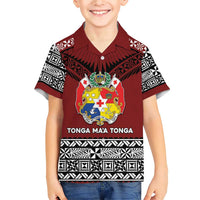 Personalised Tonga Constitution Day Family Matching Short Sleeve Bodycon Dress and Hawaiian Shirt Tongan Kupesi Ngatu Pattern LT05 Son's Shirt Red - Polynesian Pride