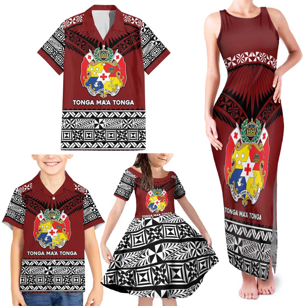 Personalised Tonga Constitution Day Family Matching Tank Maxi Dress and Hawaiian Shirt Tongan Kupesi Ngatu Pattern