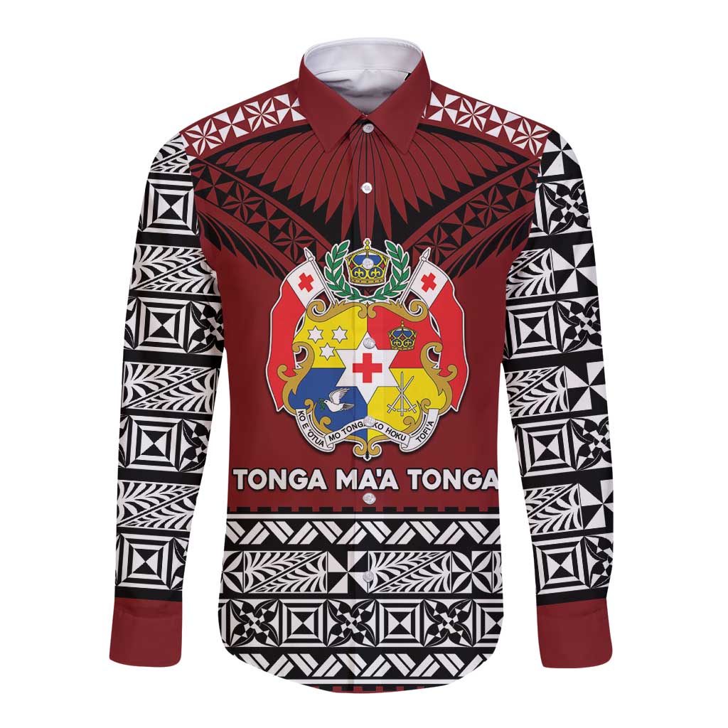 Personalised Tonga Constitution Day Long Sleeve Button Shirt Tongan Kupesi Ngatu Pattern