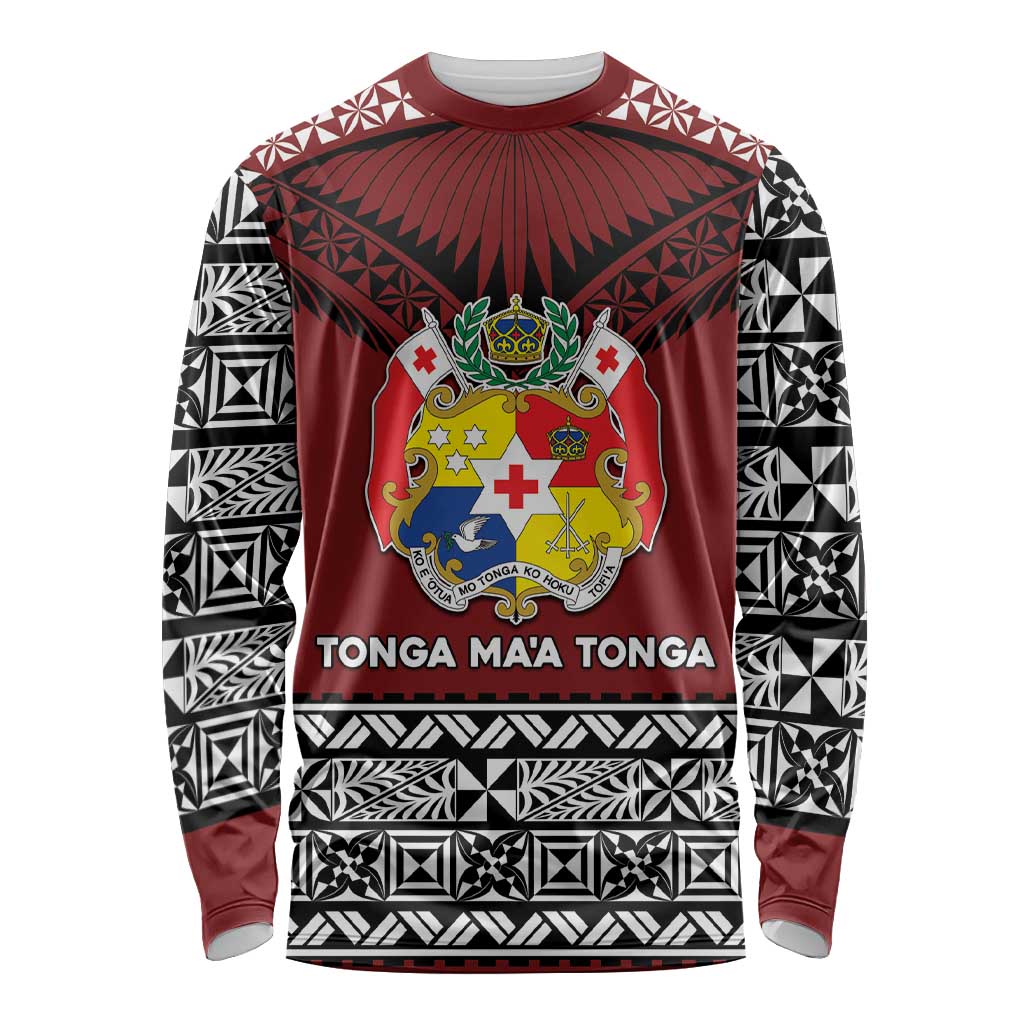 Personalised Tonga Constitution Day Long Sleeve Shirt Tongan Kupesi Ngatu Pattern