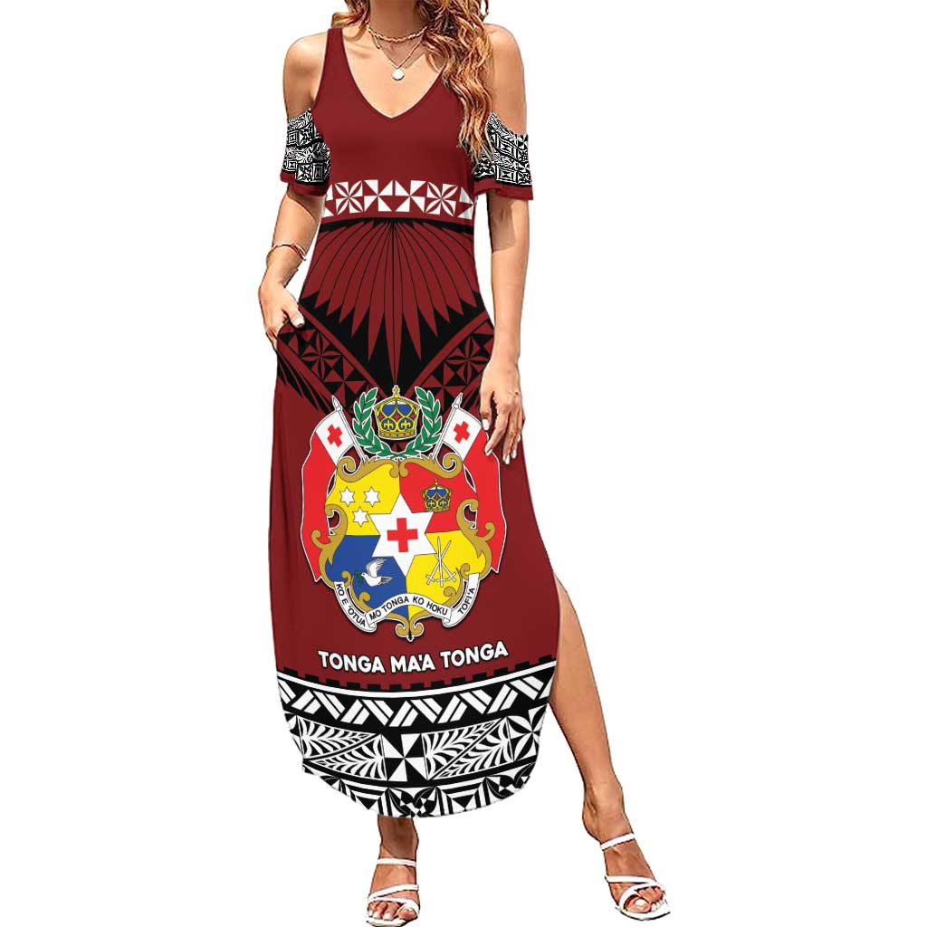 Personalised Tonga Constitution Day Summer Maxi Dress Tongan Kupesi Ngatu Pattern