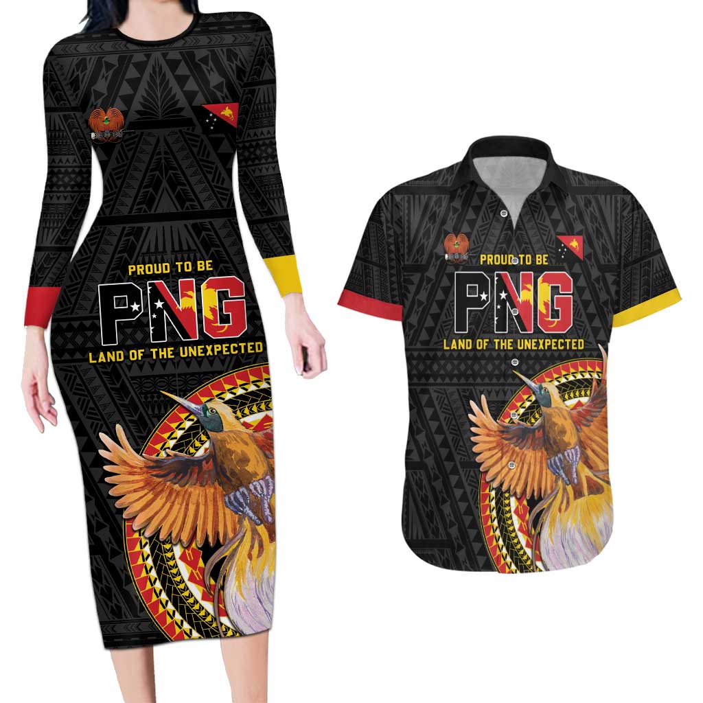 Papua New Guinea Tok Pisin Wik Couples Matching Long Sleeve Bodycon Dress and Hawaiian Shirt Land Of The Unexpected