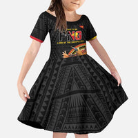 Papua New Guinea Tok Pisin Wik Family Matching Puletasi and Hawaiian Shirt Land Of The Unexpected LT05 Daughter's Dress Black - Polynesian Pride