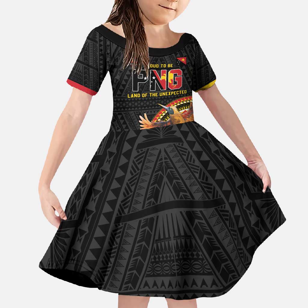 Papua New Guinea Tok Pisin Wik Family Matching Short Sleeve Bodycon Dress and Hawaiian Shirt Land Of The Unexpected LT05 Daughter's Dress Black - Polynesian Pride