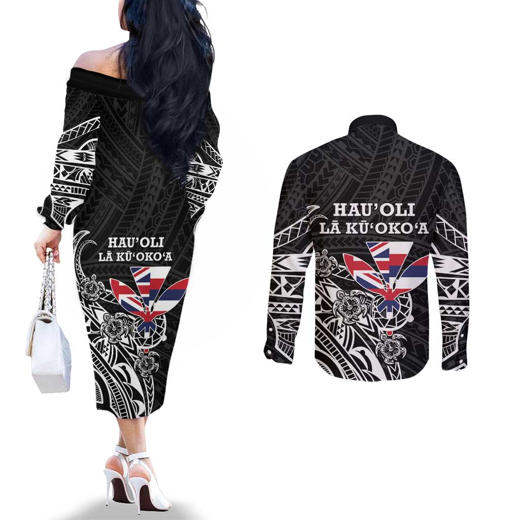 Hawaii November 28th Is My Independence Day Couples Matching Off The Shoulder Long Sleeve Dress and Long Sleeve Button Shirt