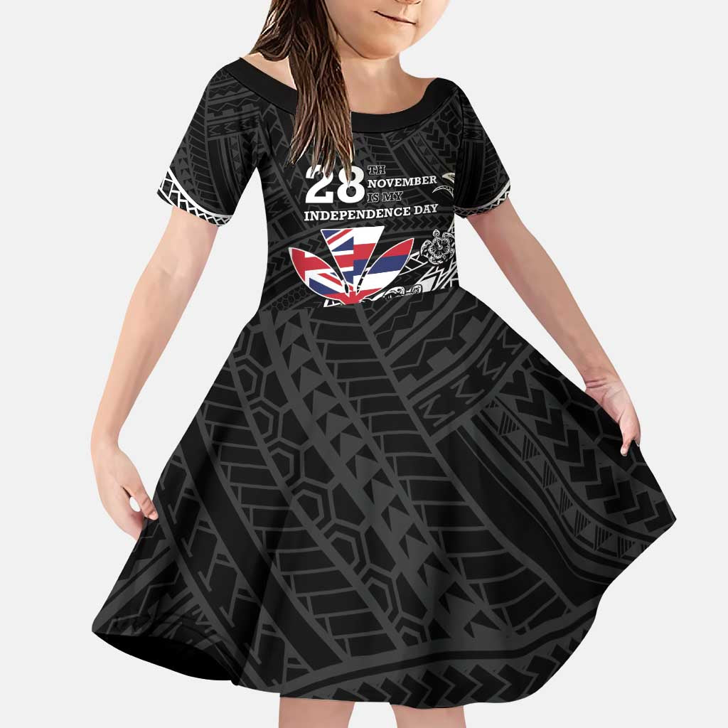 Hawaii November 28th Is My Independence Day Family Matching Puletasi and Hawaiian Shirt LT05 Daughter's Dress Black - Polynesian Pride