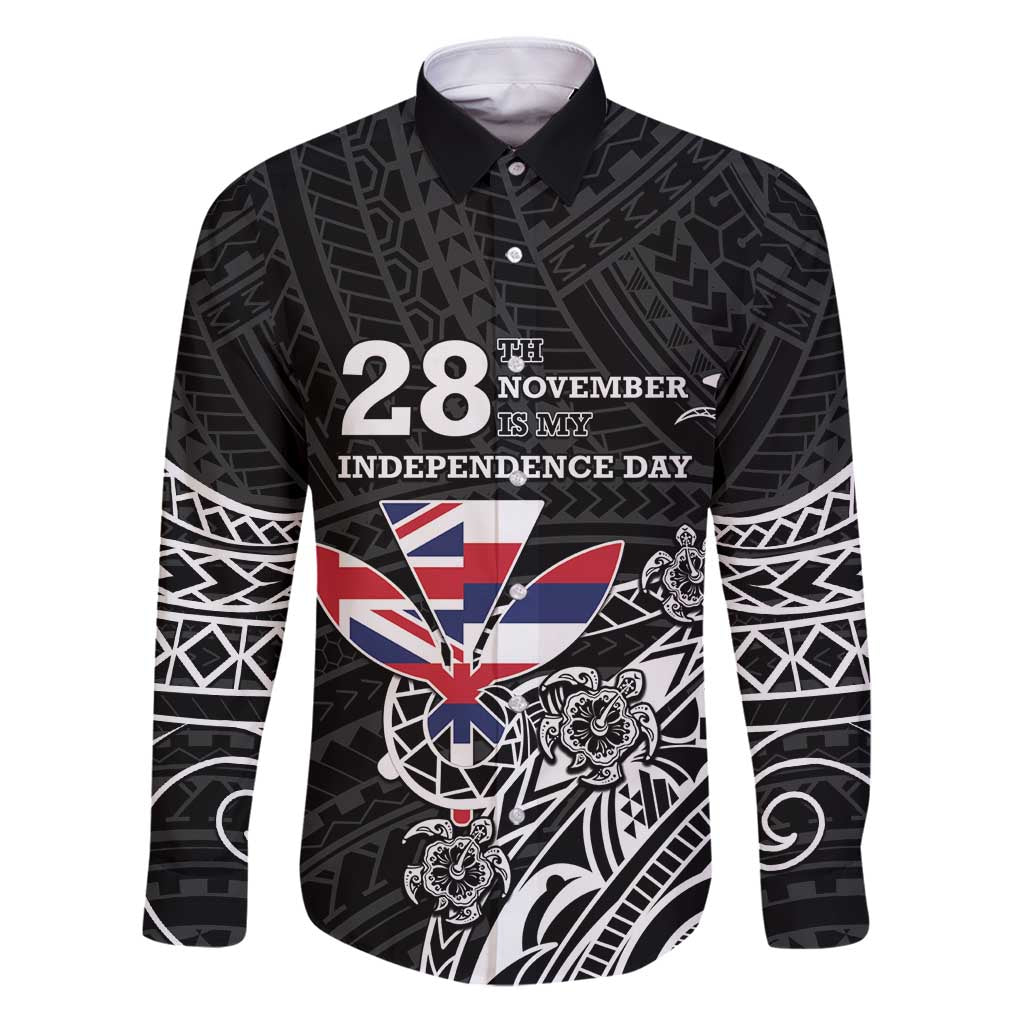 Hawaii November 28th Is My Independence Day Family Matching Puletasi and Hawaiian Shirt LT05 Dad's Shirt - Long Sleeve Black - Polynesian Pride