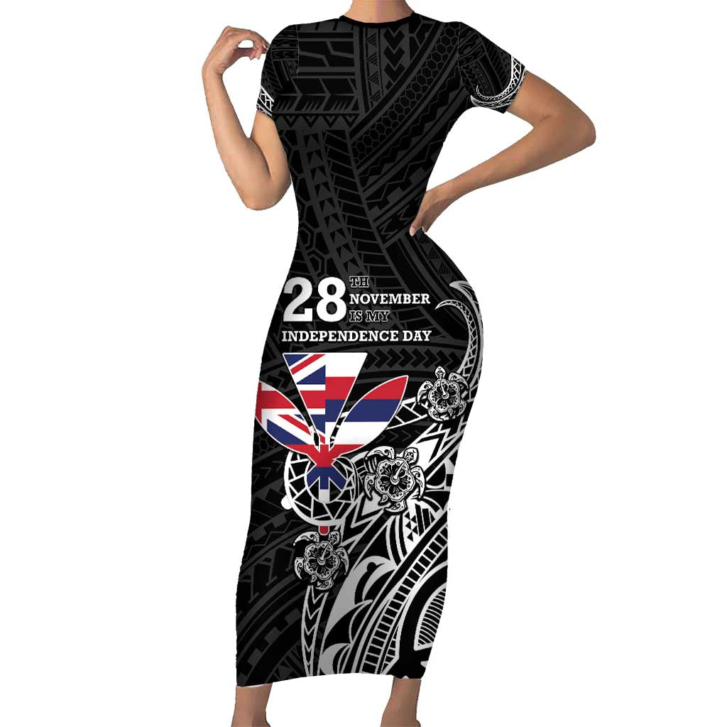 Hawaii November 28th Is My Independence Day Family Matching Short Sleeve Bodycon Dress and Hawaiian Shirt LT05 Mom's Dress Black - Polynesian Pride