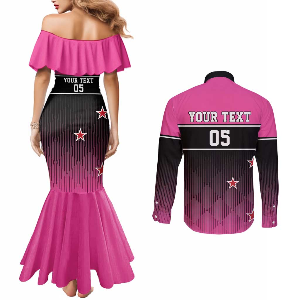 Custom New Zealand Women Cricket Couples Matching Mermaid Dress and Long Sleeve Button Shirt Pink Simple Style
