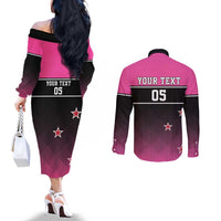 Custom New Zealand Women Cricket Couples Matching Off The Shoulder Long Sleeve Dress and Long Sleeve Button Shirt Pink Simple Style