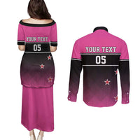 Custom New Zealand Women Cricket Couples Matching Puletasi and Long Sleeve Button Shirt Pink Simple Style