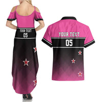 Custom New Zealand Women Cricket Couples Matching Summer Maxi Dress and Hawaiian Shirt Pink Simple Style
