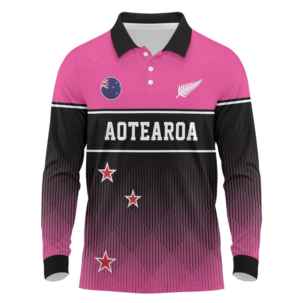 Custom New Zealand Women Cricket Long Sleeve Polo Shirt Pink Simple Style