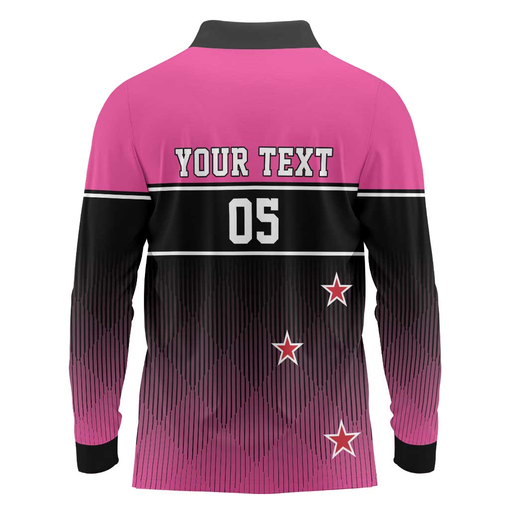 Custom New Zealand Women Cricket Long Sleeve Polo Shirt Pink Simple Style