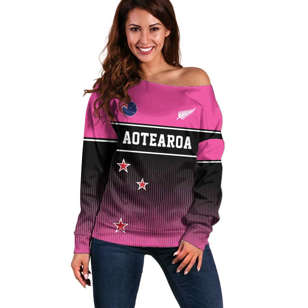 Custom New Zealand Women Cricket Off Shoulder Sweater Pink Simple Style