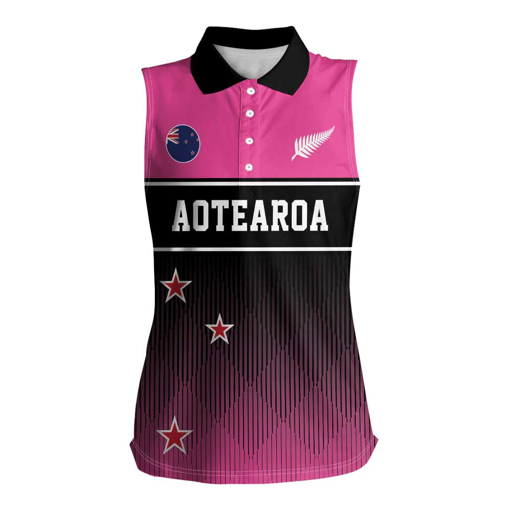 Custom New Zealand Women Cricket Women Sleeveless Polo Shirt Pink Simple Style