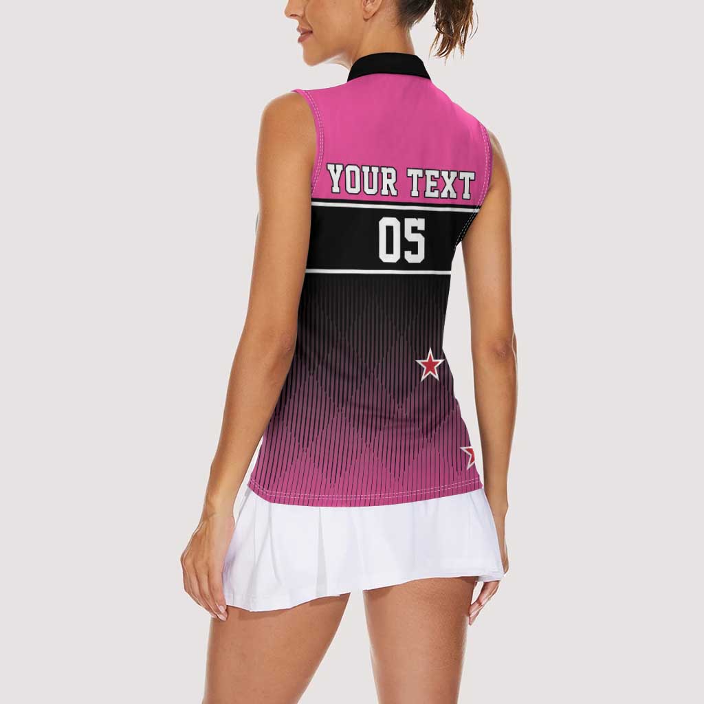 Custom New Zealand Women Cricket Women Sleeveless Polo Shirt Pink Simple Style