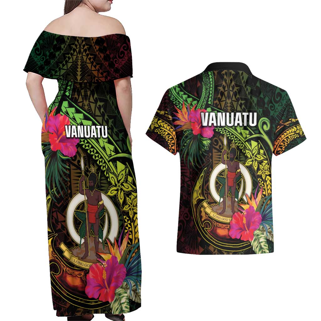 Vanuatu Couples Matching Off Shoulder Maxi Dress and Hawaiian Shirt Be Strong Pray For Port Vila