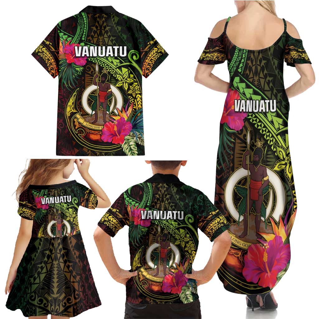 Vanuatu Family Matching Summer Maxi Dress and Hawaiian Shirt Be Strong Pray For Port Vila