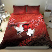 Hawaii and Japan Together Bedding Set Polynesian Art Tattoo With Cranes And Sakura LT05 - Polynesian Pride