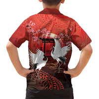 Hawaii and Japan Together Family Matching Puletasi and Hawaiian Shirt Polynesian Art Tattoo With Cranes And Sakura LT05 - Polynesian Pride