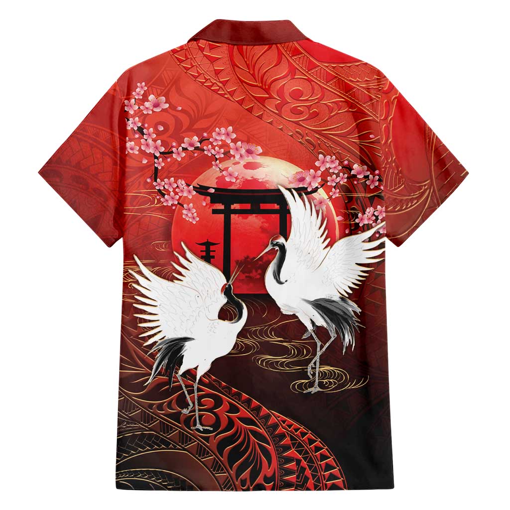 Hawaii and Japan Together Family Matching Puletasi and Hawaiian Shirt Polynesian Art Tattoo With Cranes And Sakura LT05 - Polynesian Pride
