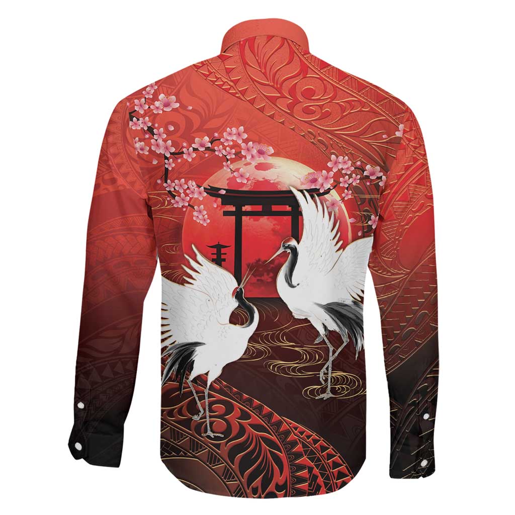 Hawaii and Japan Together Family Matching Tank Maxi Dress and Hawaiian Shirt Polynesian Art Tattoo With Cranes And Sakura LT05 - Polynesian Pride