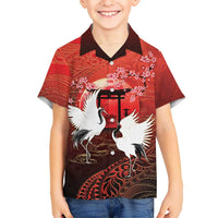 Hawaii and Japan Together Family Matching Tank Maxi Dress and Hawaiian Shirt Polynesian Art Tattoo With Cranes And Sakura LT05 Son's Shirt Red - Polynesian Pride