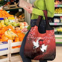 Hawaii and Japan Together Grocery Bag Polynesian Art Tattoo With Cranes And Sakura - Polynesian Pride