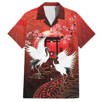 Hawaii and Japan Together Hawaiian Shirt Polynesian Art Tattoo With Cranes And Sakura LT05 Red - Polynesian Pride