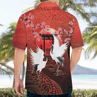 Hawaii and Japan Together Hawaiian Shirt Polynesian Art Tattoo With Cranes And Sakura LT05 - Polynesian Pride