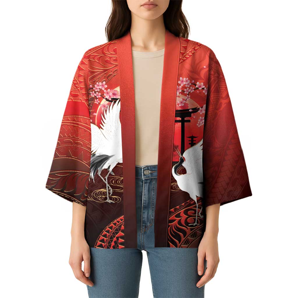 Hawaii and Japan Together Kimono Polynesian Art Tattoo With Cranes And Sakura LT05 - Polynesian Pride