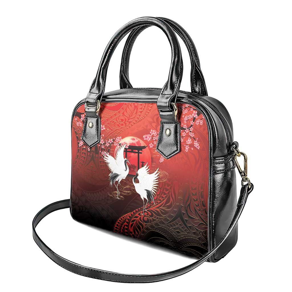 Hawaii and Japan Together Shoulder Handbag Polynesian Art Tattoo With Cranes And Sakura LT05 - Polynesian Pride