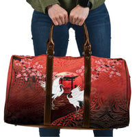 Hawaii and Japan Together Travel Bag Polynesian Art Tattoo With Cranes And Sakura LT05 Red - Polynesian Pride